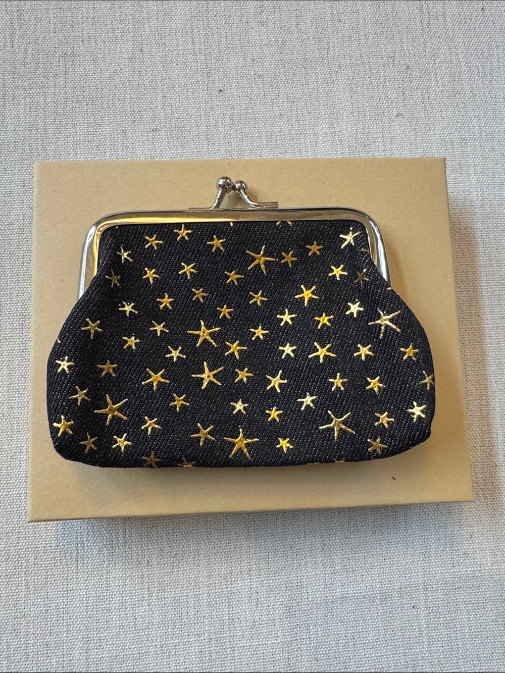 Black Star-Print Kiss-Lock Coin Purse - Unbranded